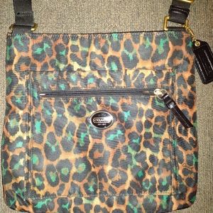 COACH OCELOT LEOPARD FILE CROSSBODY BAG F77479 BLACK TAN JADE (Used)
